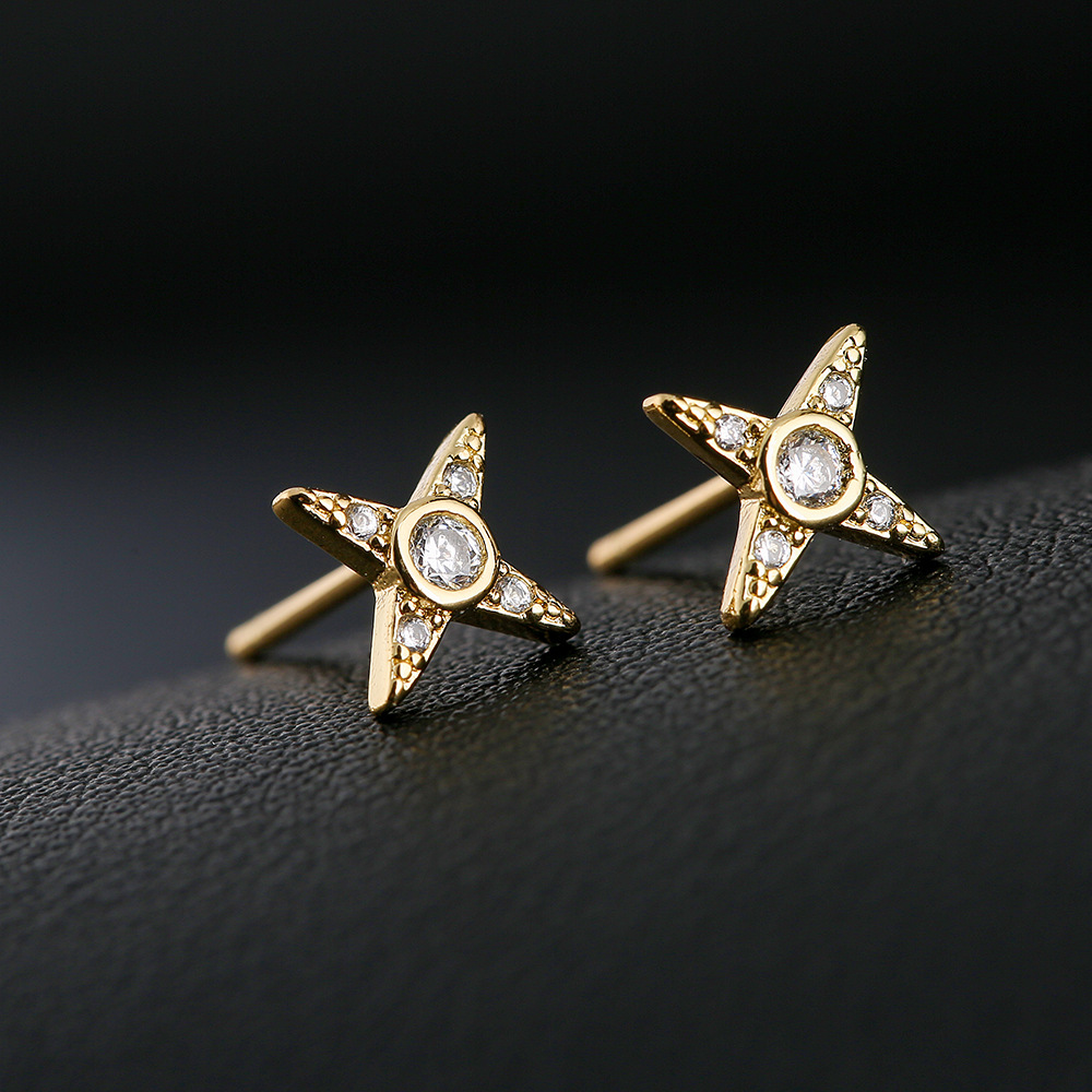 Fashion Copper Plated 18k Gold Zircon Star Stud Earrings display picture 1