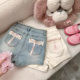 Lace Bow Full Hip Denim Shorts Women's 2025 Spring High Waist Waist-hip Ratio Age-reducing Slim-fit A- shaped Shorts