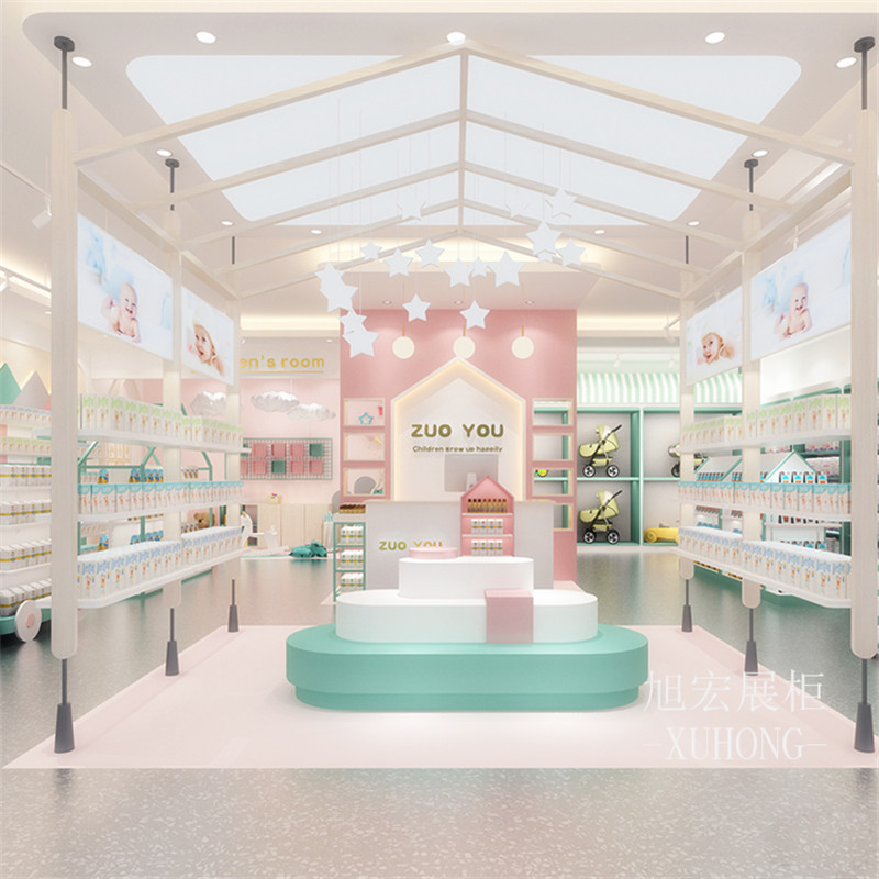 定制母婴店展示柜孕婴奶粉柜玩具纸尿裤童装货架创意中岛