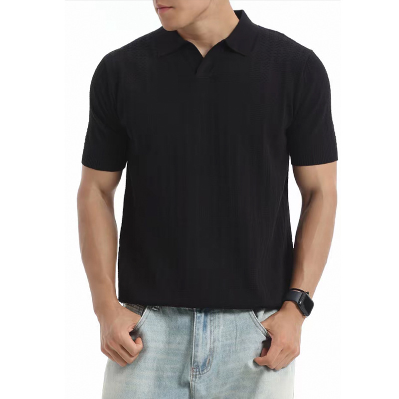 Polo camiseta de punto camiseta de manga corta hombre gaviota cuello V rayas vieja camiseta de negocios de verano fábrica transfronteriza al por mayor