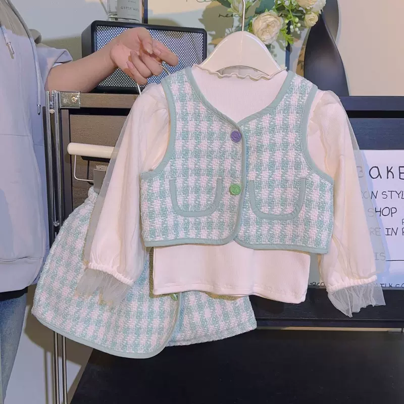 Детский осенний комплект, жилетка, юбка с удобной посадкой, стиль Chanel, комплект из 3 предметов
