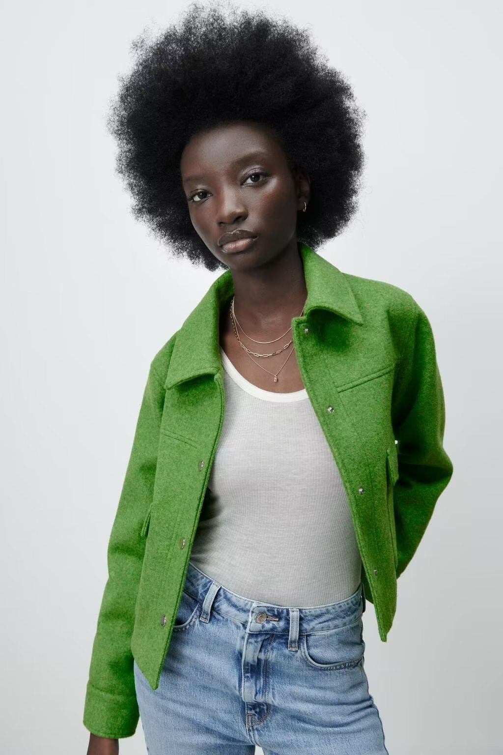 solid color tweed crop lapel pocket jacket NSAM138977