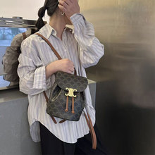 25新款凯旋门单肩老花BONNIE双肩包牛皮抽绳水桶包翻盖小书包