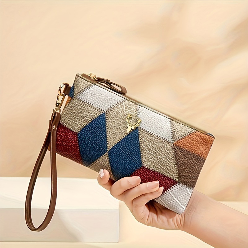 New Fashion Small Square Bag, Cross-Border High-End Retro Wallet, Versatile Zipper Bag, Women's Trendy Color-Blocking Clutch Bag