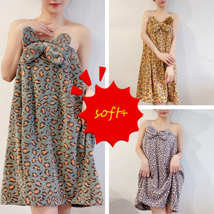 Leopard Print Wearable Chest Wrap Bath Towel, More Feminine Than Pure Cotton, Absorbent Bath Skirt, Bath Cap, Adult Oversized Bandeau Bathrobe Style