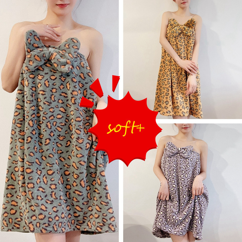 Leopard print wrap bath towel for women, more feminine than pure cotton absorbent bath robe, adult soft and large, versatile camisole
