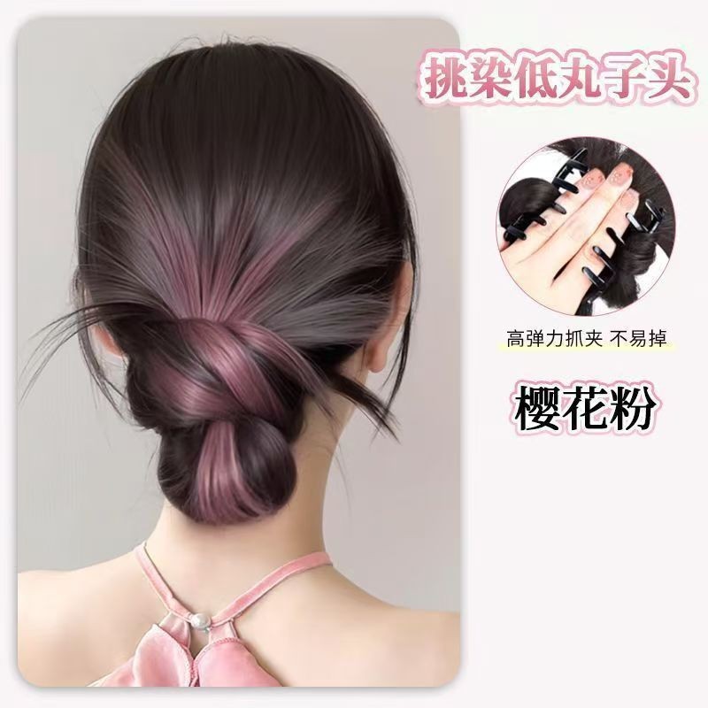 기질 낮은 닭 깃털 머리 - 벚꽃 핑크 하이라이트가 있는 갈색 검정색