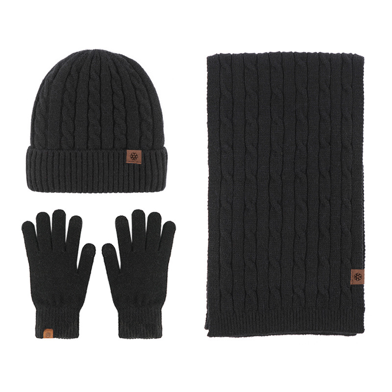 Amazon New Knitted Hat Scarf Gloves Three-piece Set Winter Women's Cold-proof Warm Scarf Three-piece Set Men
