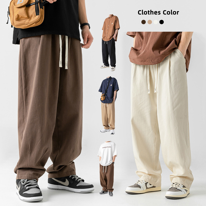 Japanese-Style Drapey Pure Cotton Casual Pants for Men, 2025 Spring Vintage Double Pleated Design, Fleece-Lined Versatile Long Trousers