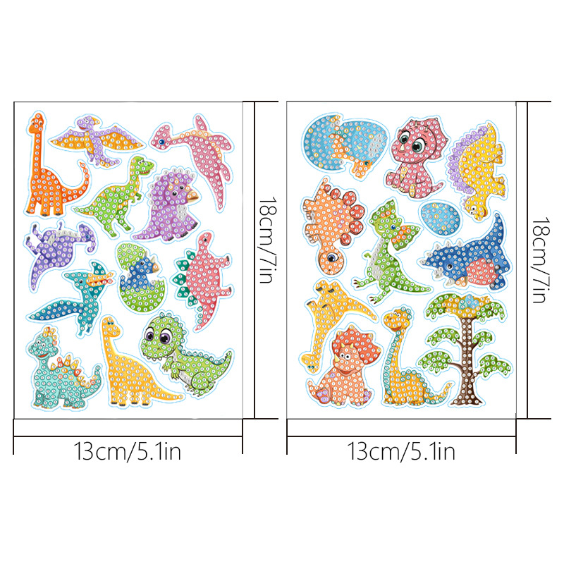 Venta caliente de dibujos animados dinosaurio diamante pintura libre pegatinas DIY pegatinas ladrillo pintura pared pegatinas niños hechos a mano pegatinas redondo diamante