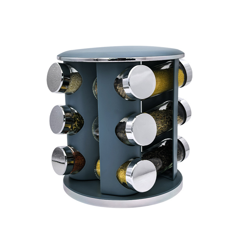 Nuevo transfronterizo especial 360 condimento giratorio condimento ligero de lujo plateado condimento de cocina redondo condimento tanque de condimento conjunto de rack