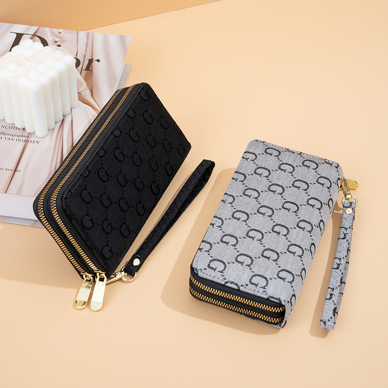 2025 New Women's Clutch Bag Printed Big G Letter Fashionable Double Pull Large Capacity Multi Card Wallet Mobile Phone Bag