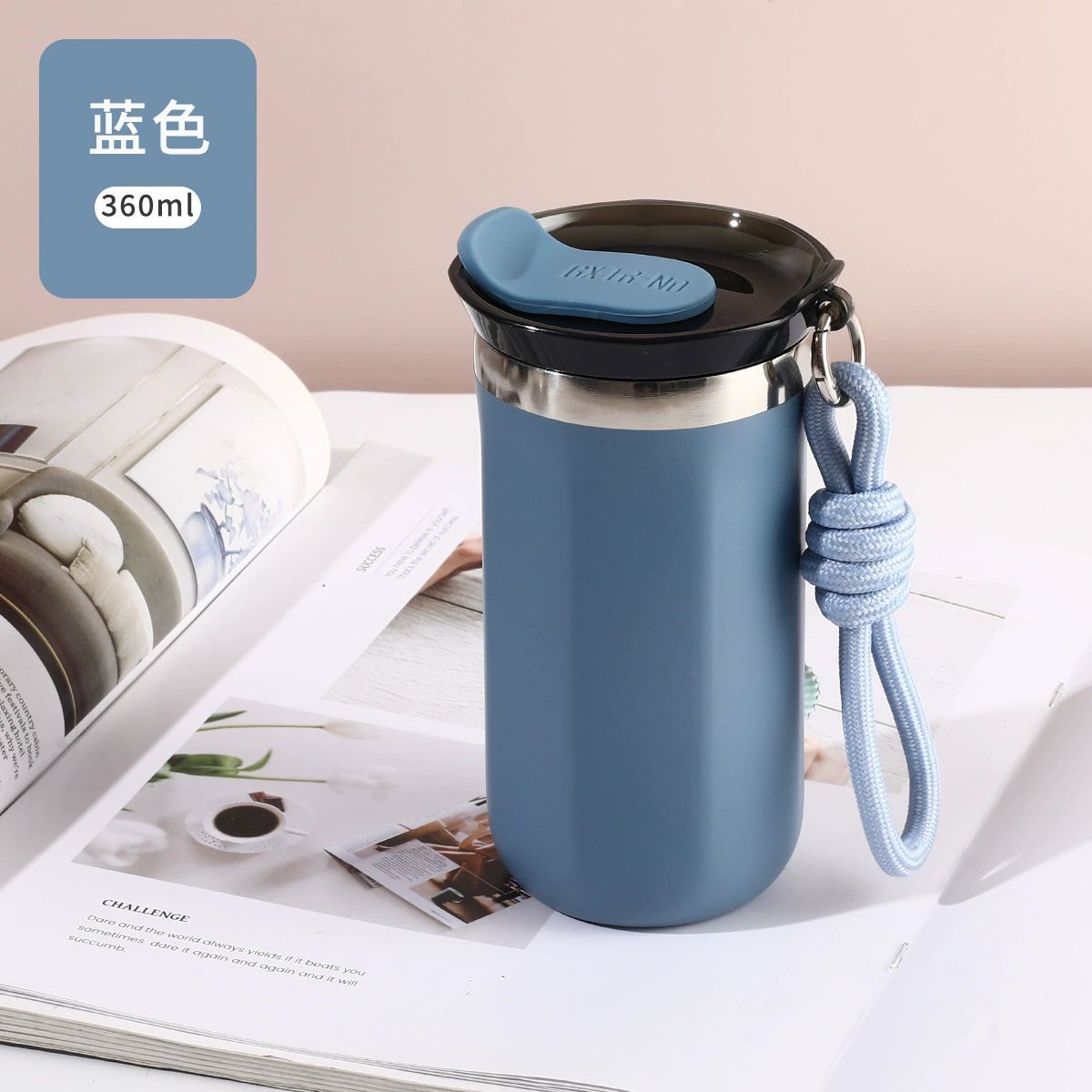 Handheld coffee capacious glass stainless steel, tea cup, city style