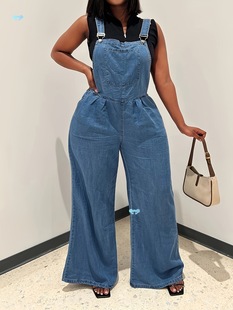 Lightweight Feel Women's Fashionable Black Denim Overalls