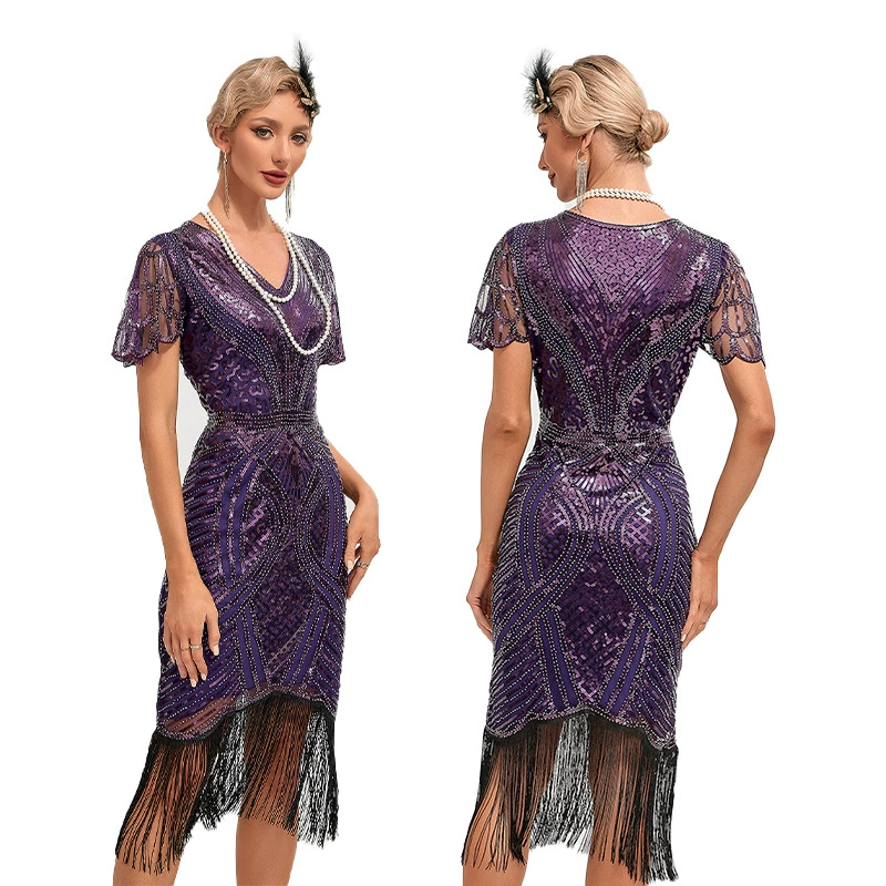 Retro evening dress, nail sequins, bodysuit, graduation party, with embroidery, plus size, tulle