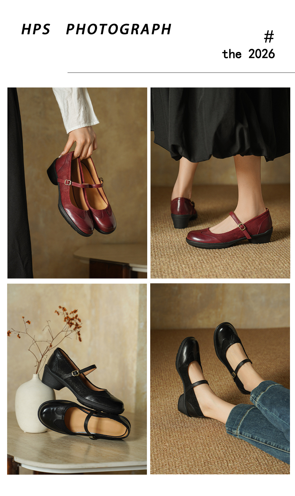 Giày Mary Jane nữ da bò mũi tròn đế mềm gót trung vintage phong cách JK Anh — đen chi tiết 1