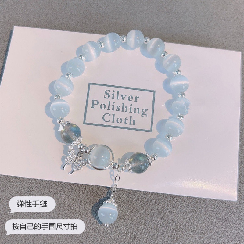 Moonstone Imitation Cat's Eye Butterfly Bracelet Female ins Niche Design Grey Moonlight Bracelet All-match Elegant Trendy Student Gift