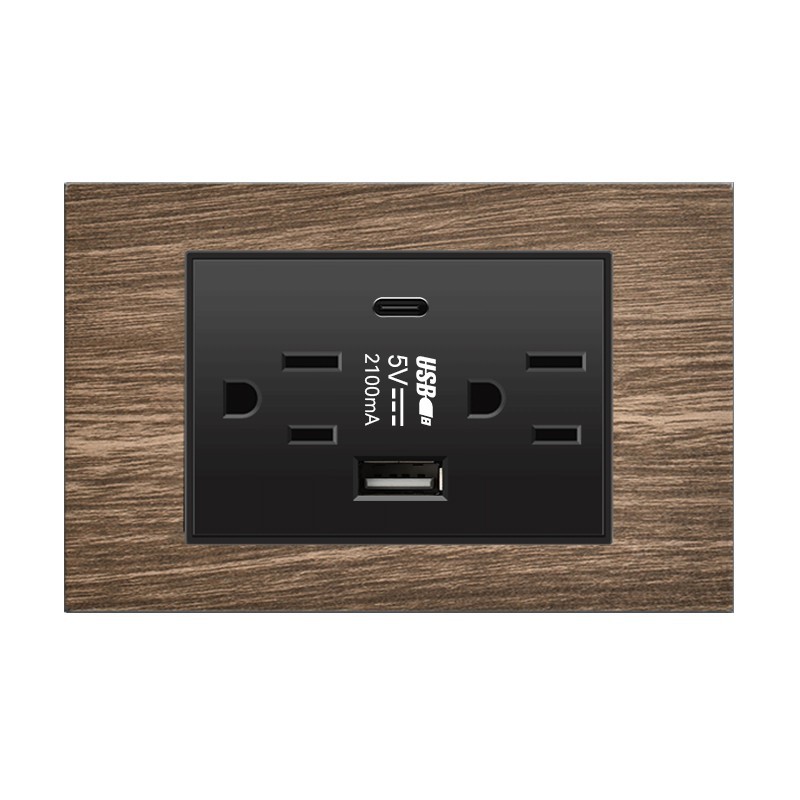 American flat 6-hole socket USB + TYPE-C(2.1A)