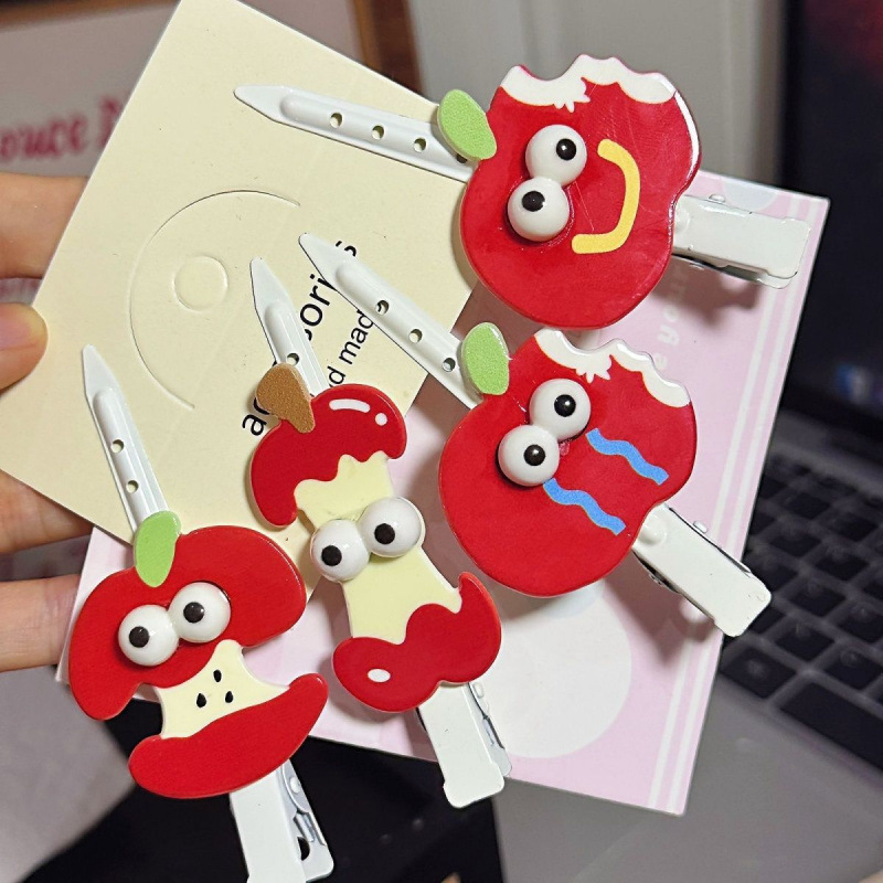 趣味可爱立体红苹果发夹搞怪表情包头ins发卡创意刘海侧边无痕夹|undefined
