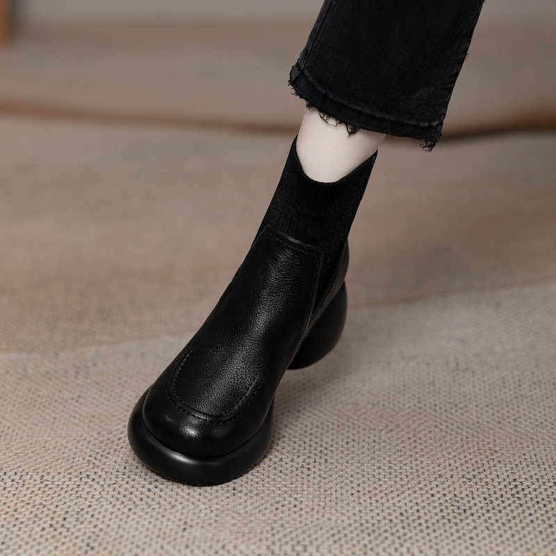[In Stock] C2455 Super Soft Vintage High-Heel Stretch Boots for Women, French Knit Slim Boots with Chunky Heel and Thick Sole