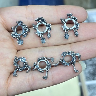 Panax Notoginseng Silver Flower Leaf Lotus Flower Butterfly Pendant Accessories Retro Old Running Ring DIY Handmade Cultural Play Accessories