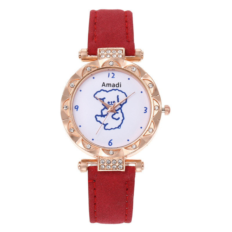 Utvald 2024 Amadi Ny Söt Björn Enkel Söt Klocka + Armband Presentask Dammode Quartz Klocka_voghion.com