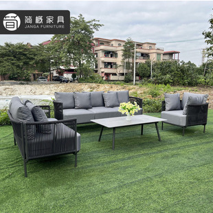 Scandinavian Outdoor Courtyard Sofa Furniture Villa Garden Terrace Sofa Rope Weaving Waterproof Sunscreen Sofa Set