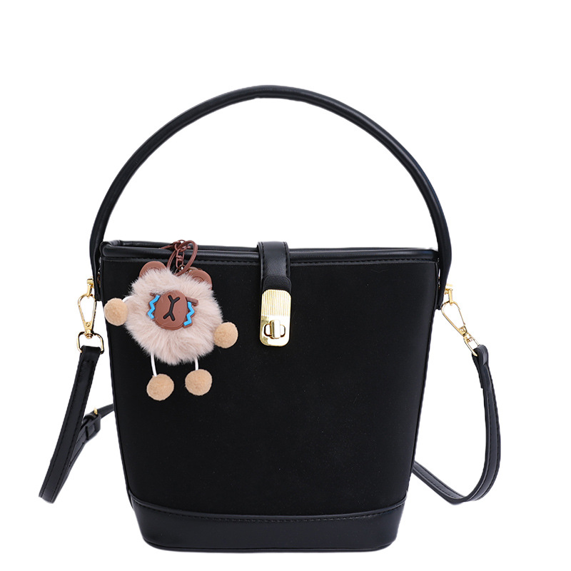 Bolsa de mano de peluche vintage de seda para mujeres 2025, nuevo otoño y invierno bolso de cubo casual coreano, mochila de hombro de moda