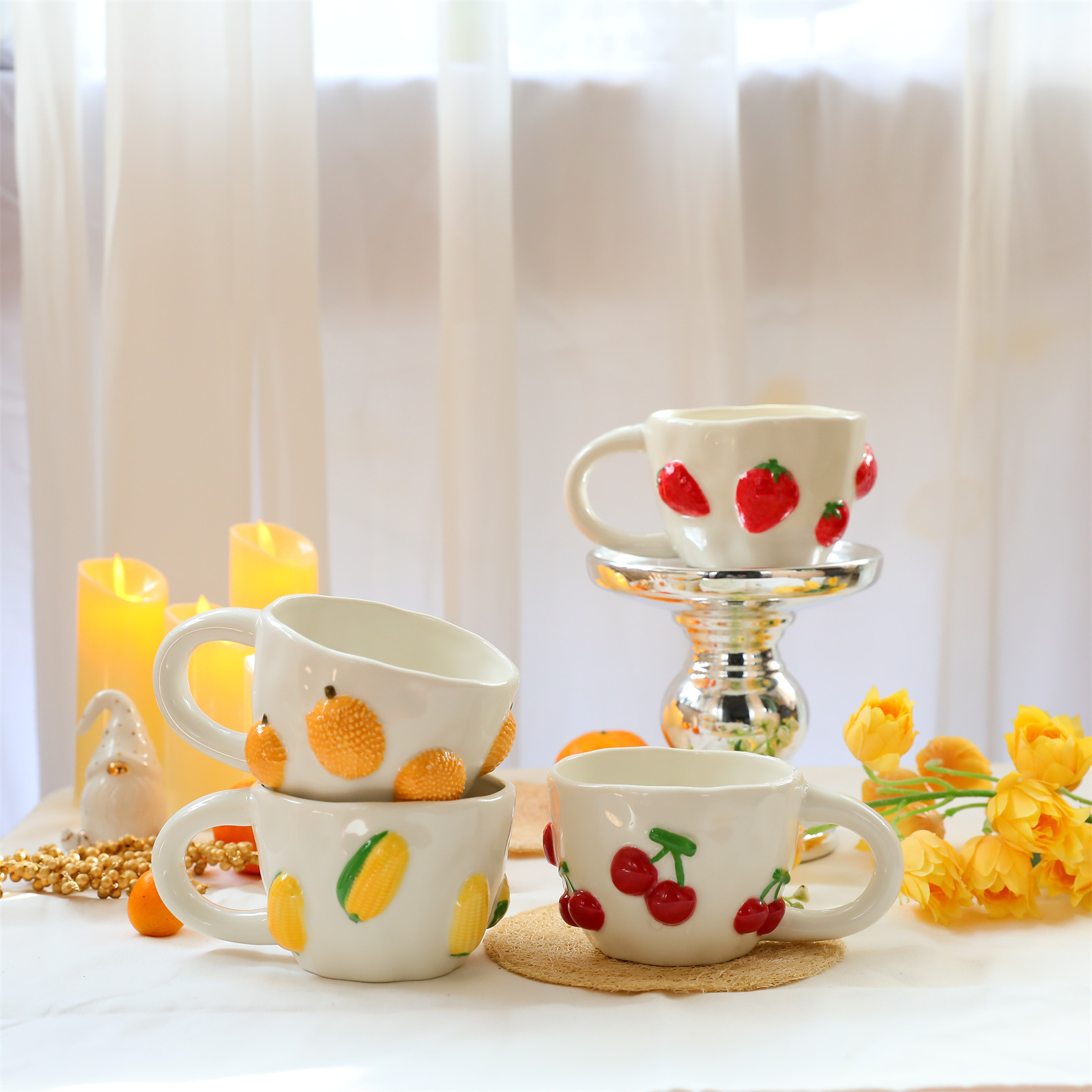 780g Weight Mug Kitchen and drinking utensils 1 Piece Quantity Banquet, Party Occasion ceramics Material Cherry Pattern Casual, Elegant, Cute Style Casual Elegant Cute Cherry Ceramics Mug 1 Piece 12