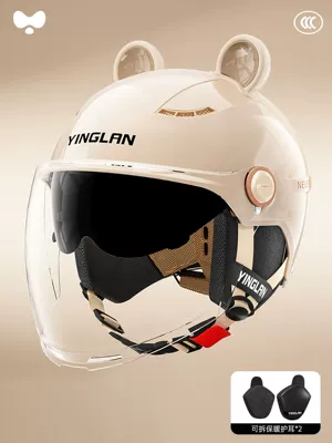 Motosiklet kaskı (dəbilqə) – Cute Winter Warm Safety Helmet - 3c-four-seasons-apricot-external-double-mirror-heatmax-removable-ear-protection-one-size-fits-all
