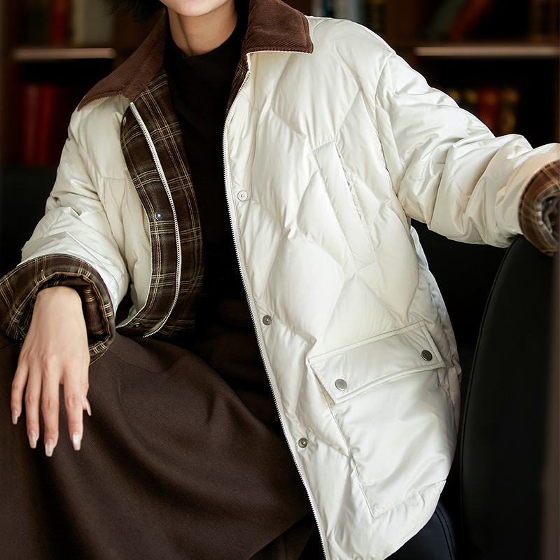 Warm and Cozy~ High-End down Jacket, Workwear Style Corduroy Lapel, Diamond Pattern, Triple Protection, 95% Goose down Coat, New Women's Style