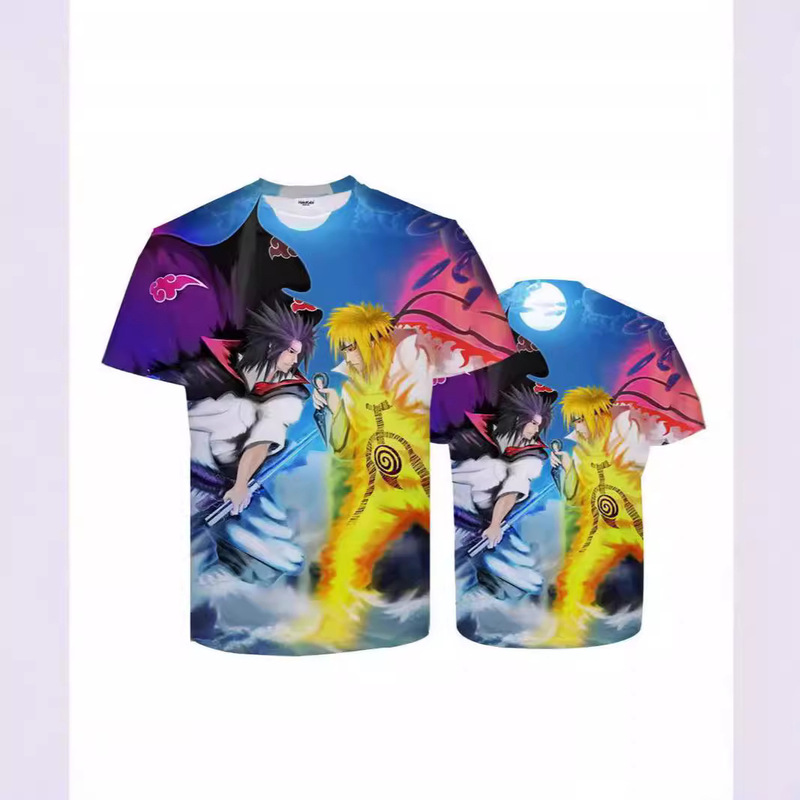 2024 Summer Naruto Japanese Anime Peripheral 3D Digital Printing Clothes Men's T-Shirt Short Sleeve Round Neck T-Shirt