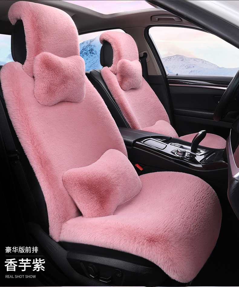 Cross-border 2026 new winter rabbit fur plush seat cushion with lumbar support, thickened car seat pad, car interior seat cushion, non-slip