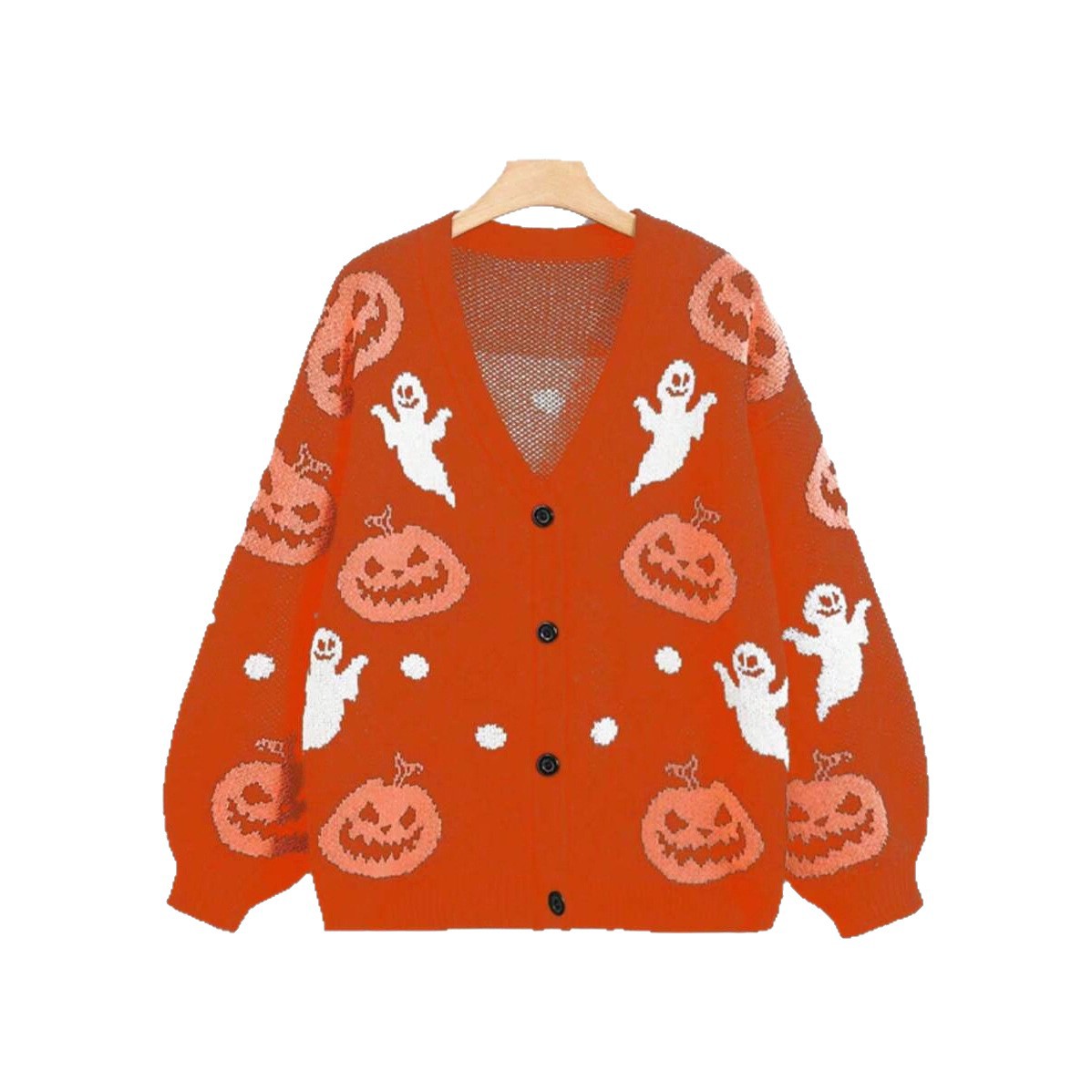 European and American cross-border 2026 new Halloween V-neck loose pumpkin jacquard cardigan knitted sweater jacket Amazon