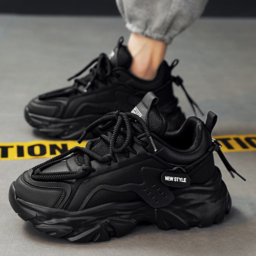 Puyang Men's Shoes 2024 New Spring and Autumn Season Trend Brand High-End Sport Running Shoes with Heel Lift Casual Dad Shoes Black