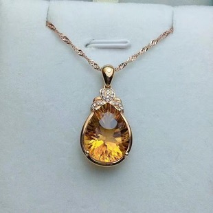 18k gold diamond inlaid citrine pendant necklace main stone 6.5ct citrine pendant citrine jewelry with certificate