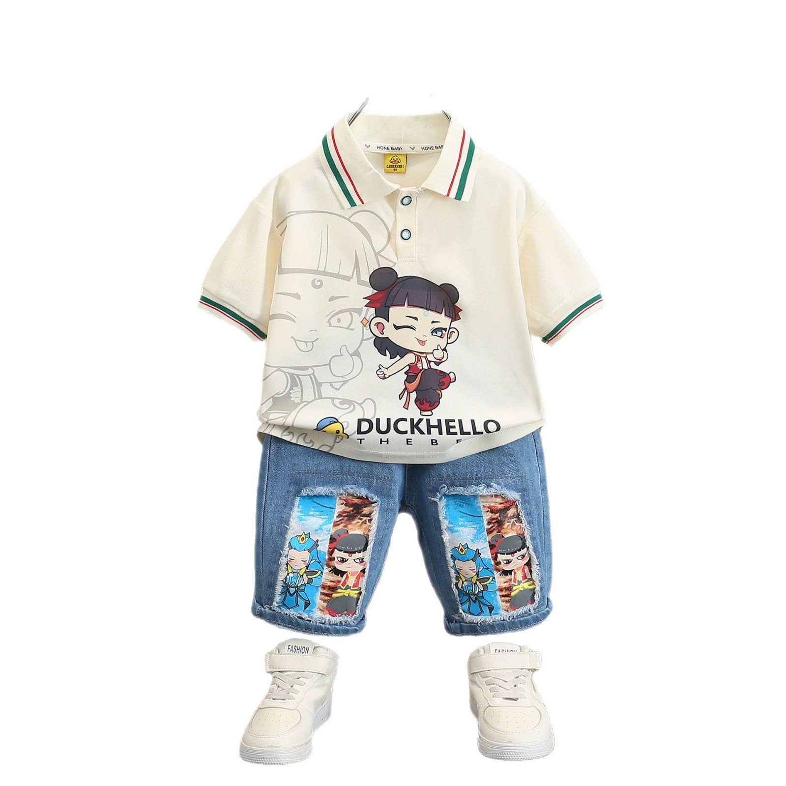 7785 traje de verano para niños 2025 nuevo traje de dos piezas de manga corta de moda para niños ropa delgada de verano para bebés de moda