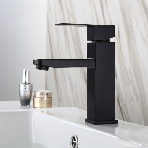 Muliang stainless steel black bathroom sink faucet mixing cold and hot water four-sided single hole basin faucet
