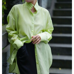 Light National style Chinese acetate shirt 2024 spring new design sense stand collar buckle loose mid-length shirt for women