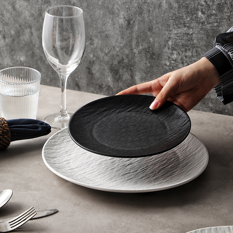 Patrón de piedra en relieve placa de cerámica simple hogar placa occidental de cerámica Placa de pasta hotel restaurante especial Placa de carne