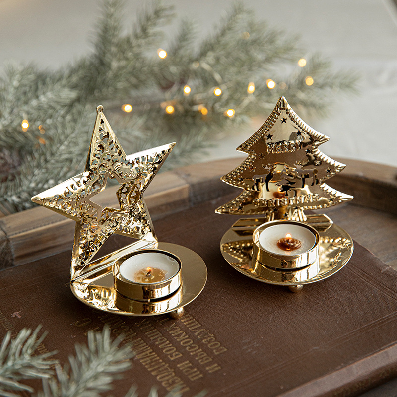 Nuevo Portavelas Navideño, Portavelas Decorativo de Hierro Dorado, Decoración Navideña, Bandeja Portavelas Retro, Artículos de Decoración