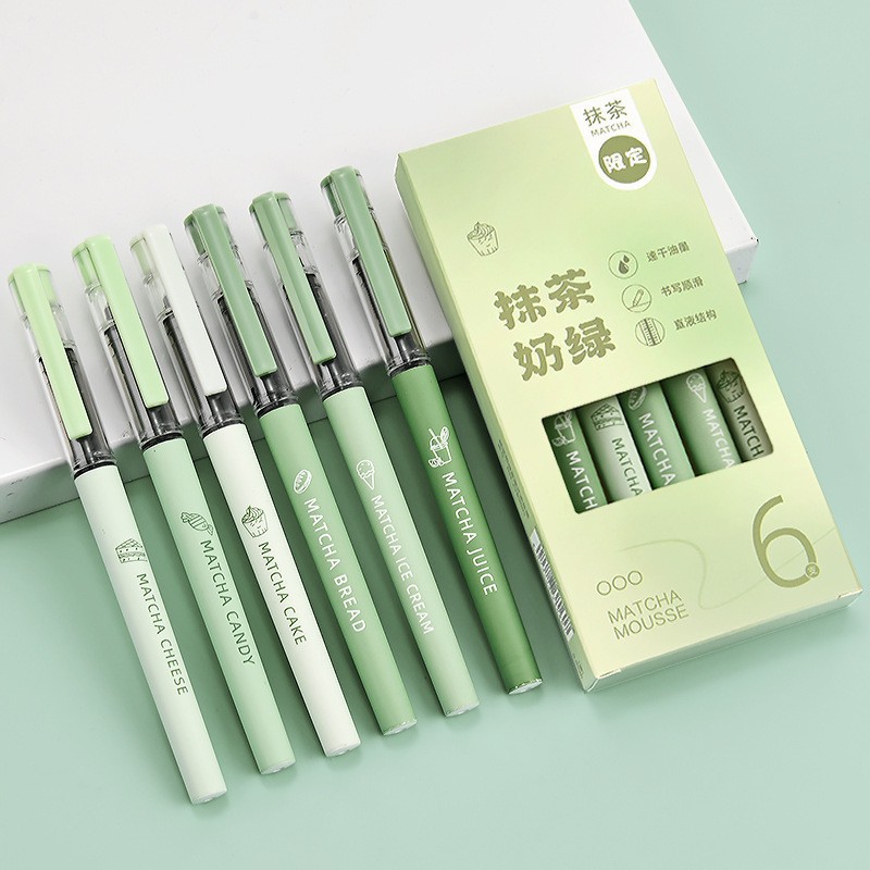 Bolígrafo de papelería para práctica de exámenes, bolígrafo rollerball de tinta líquida verde, de secado rápido, punta de aguja completa, bolígrafo de gel de 0.5 mm.