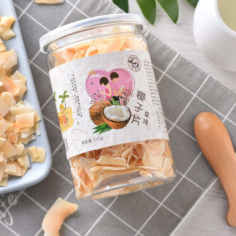 Crunchy Baked Coconut Slices 500g, Hainan Raw Snack Specialty Canned Snack Coconut Dried Box Baked Coconut Meat