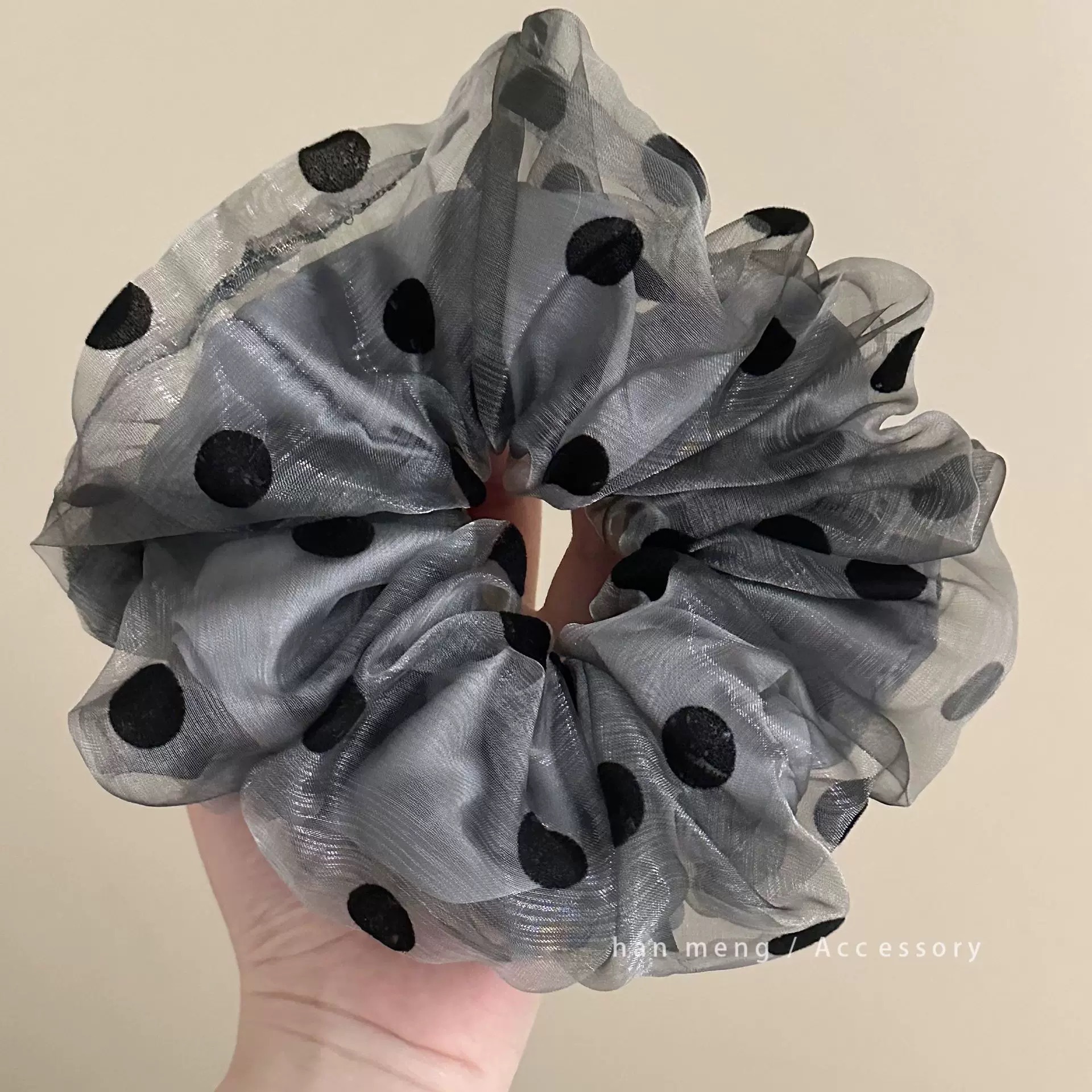 40# meteorite gray gauze polka dot hair tie about 16cm