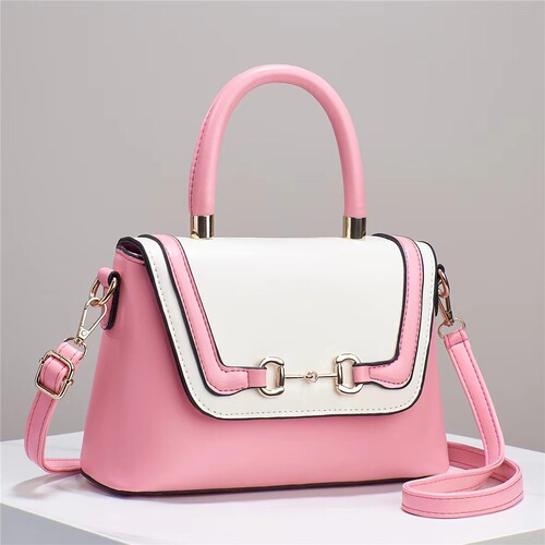  New Internet Celebrity Contrast Color Genuine Leather Style Fashionable Flip Shoulder Crossbody Cross-border Cute Women’s Bag Big Bag