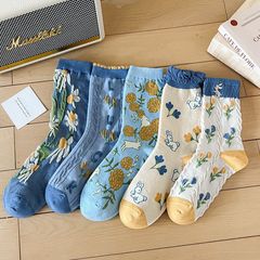 襪子女彩色植物中筒襪子女簡約運動休閒ins潮襪秋冬新款