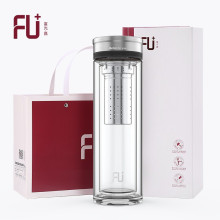 富光高端FU+泰系列双层玻璃杯带盖便携家用过滤泡茶水杯子办公杯