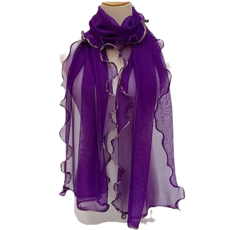 Solid Color Gold Crimped Scarf Ruffled Auricularia Silk Scarf Stretch Shawl Warm Neck Dance Silk Scarf