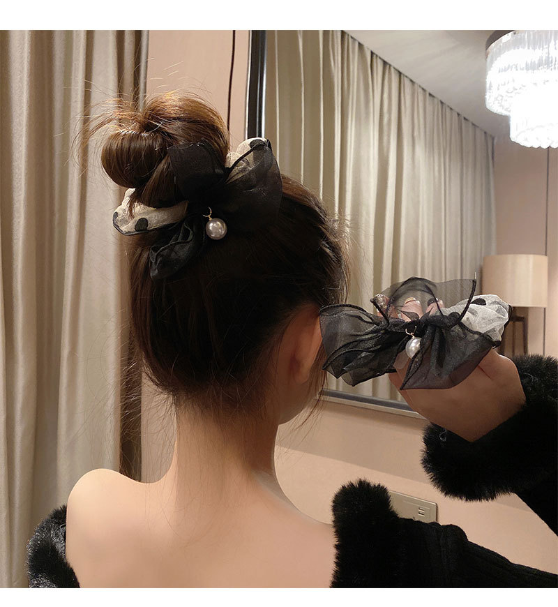 Silk Pearl Bow Bow Large Hair Tie Hair Rubber Band Hair Rope display picture 9