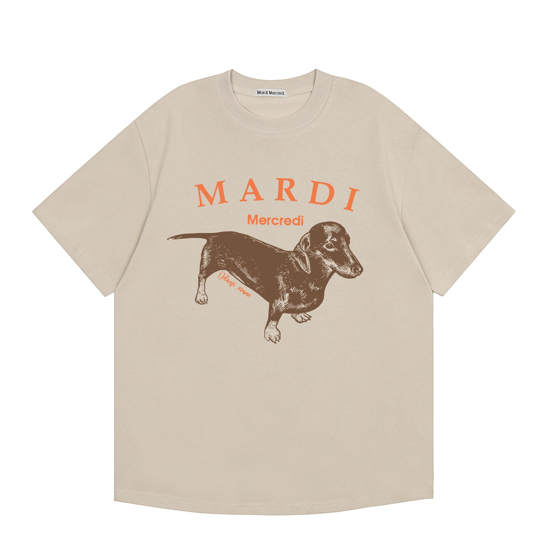 韓国マルディ Tシャツダックスフントレタープリントルーズカジュアルラウンドネック半袖 Tシャツトップ女性用